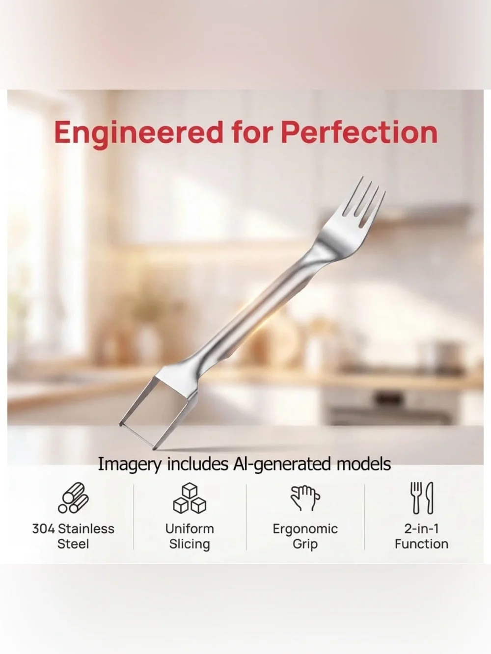 Stainless Steel Watermelon Cube Cutter & Fork - Silver